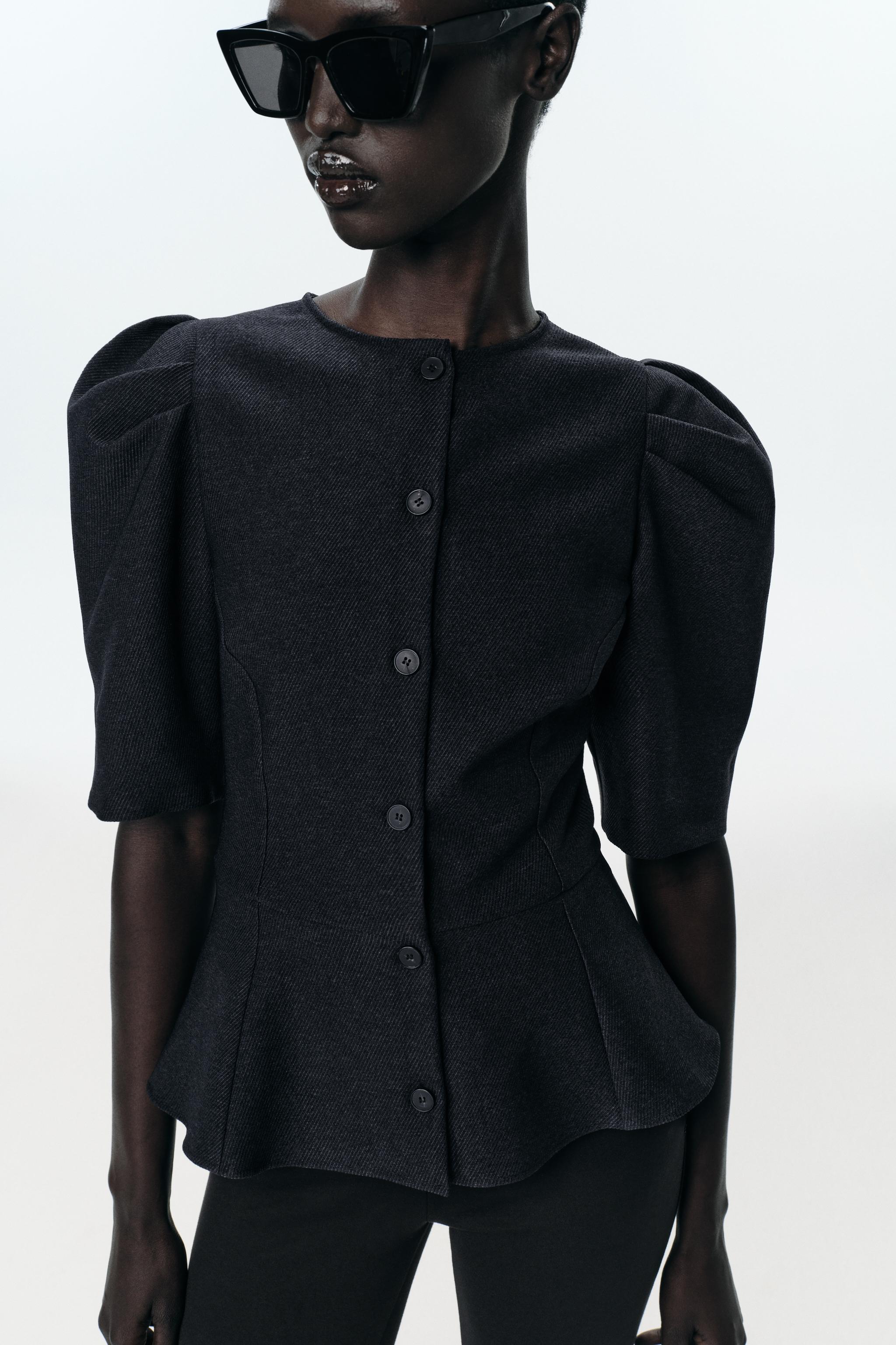 PUFF SLEEVE PEPLUM TOP